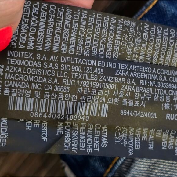 ZARA the New Culotte Embroidered Beaded Raw Hem Straight Leg‎ Jeans Sz Large New - Picture 12 of 16